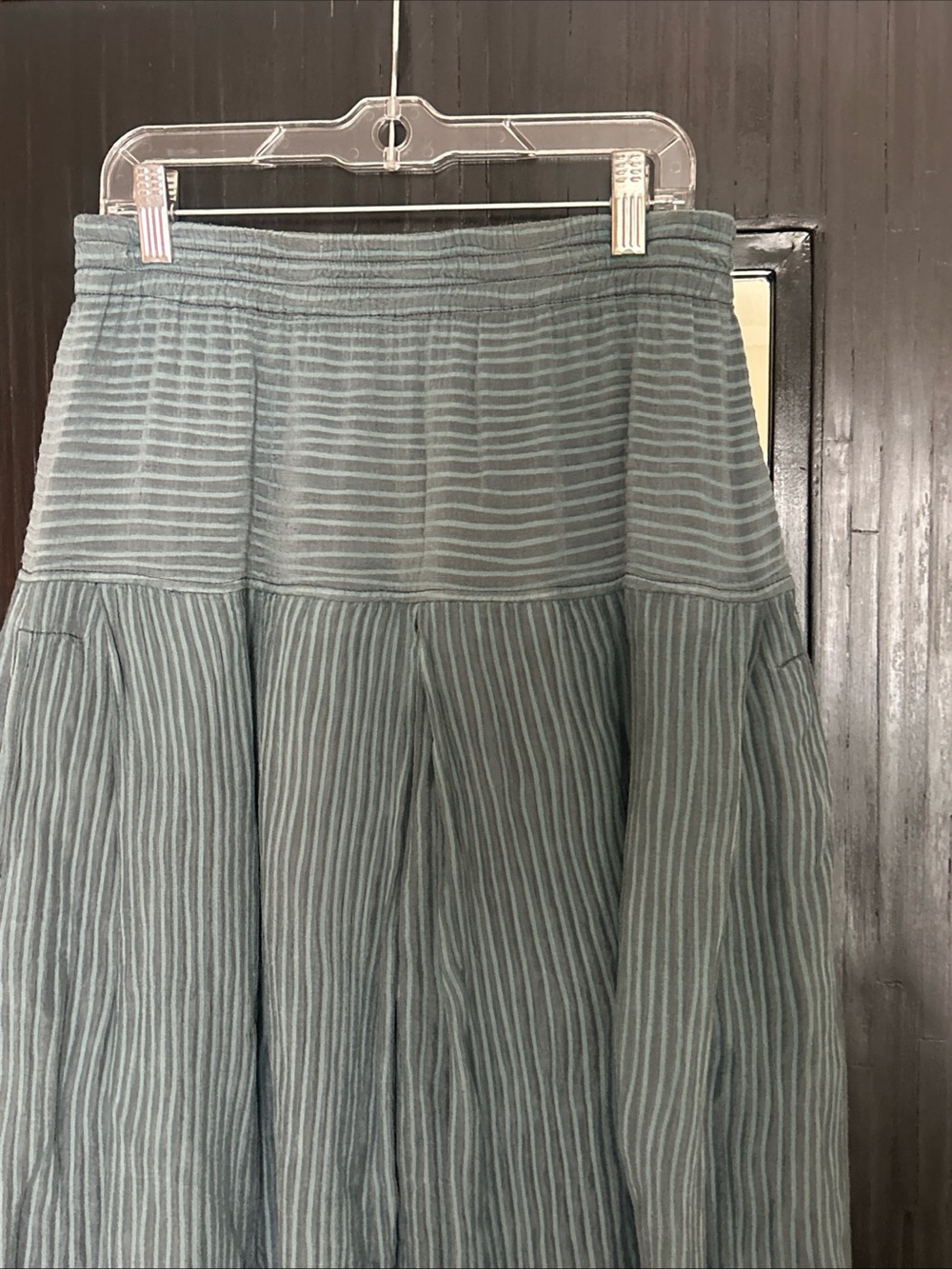 Aurea Vita Teal Gray Stripe Linen Silk Blend Ruffled Pleated Maxi Skirt Size S - Picture 2 of 10